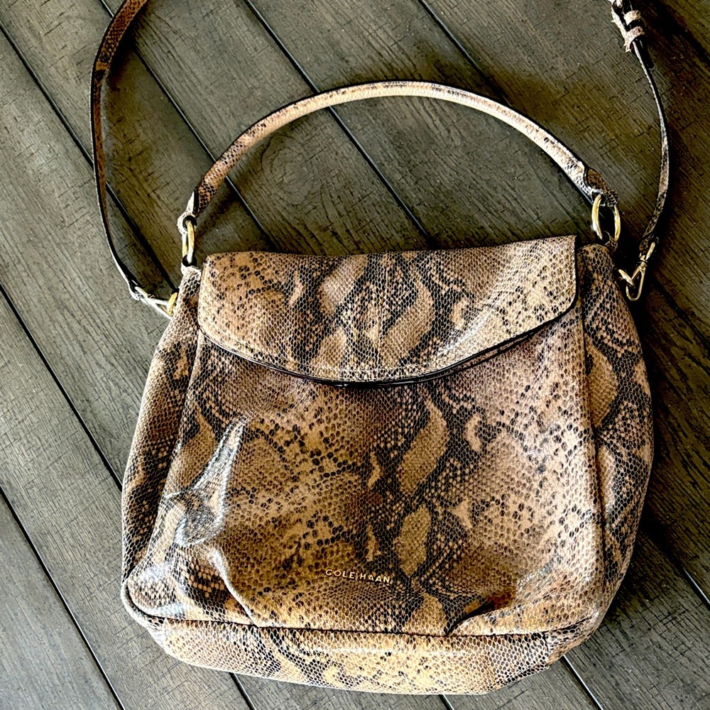 Cole Haan Tan Snake Print Shoulder Bag